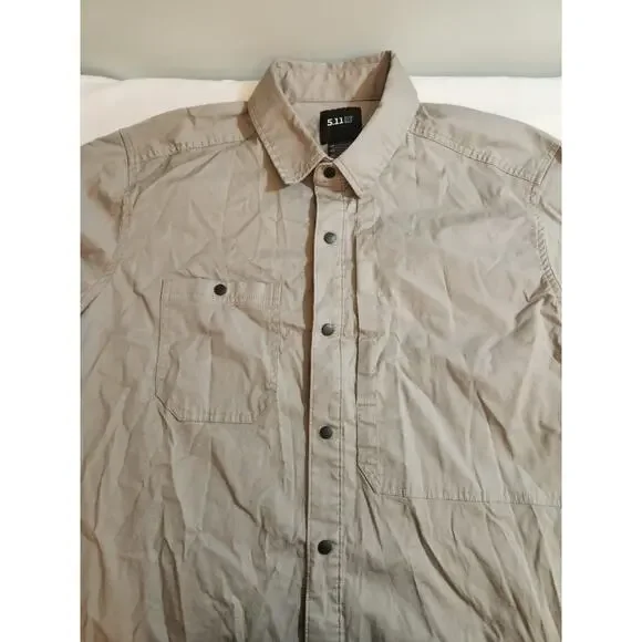 5.11 Shirt Mens XL Shirt Olive Green Long Sleeve Gorpcore Snap Leo Security - Picture 2 of 10